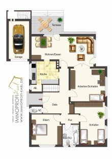 Grundriss EG Bungalow in begehrter Lage von Geilenkirchen mit Garage und Keller.